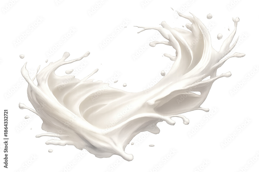 Fototapeta premium White liquid splashing, pouring, and swirling with drops, milk product, yogurt, or cream motion on transparent background