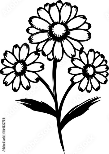 Elegant Daisy Composition in a Minimalist Sumi-e Inspired Brushs
