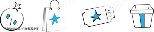 Shopping and loyalty icon set vector hand drawn doodle discount reward and ticket symbols