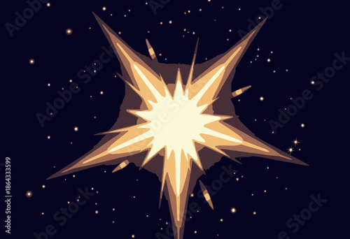 Radiant Starburst Cascading Over a Celestial Cosmic Backdrop with Luminous Beams Emanating in a Symmetrical Astral Pattern Across the Universe