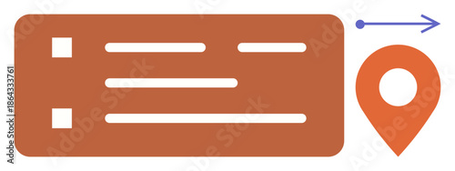 Navigation, travel, digital maps, geolocation, app interface, logistics. A list menu with a location marker and arrow. Navigation and travel concepts for geolocation interfaces