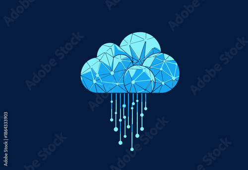 Digital Depiction of a Geometric Cloud with Data Streams Representing Modern Cloud Computing and Information Technology on a Dark Background