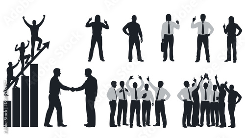 Business team celebrating success with handshake and graph