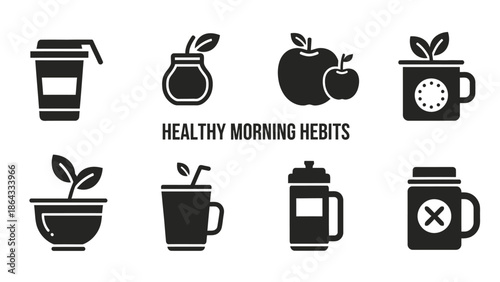 Healthy morning habits icons collection
