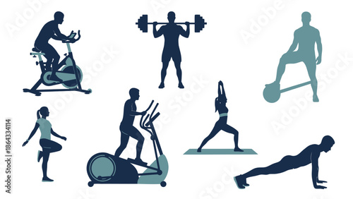 Various fitness exercises performed by people