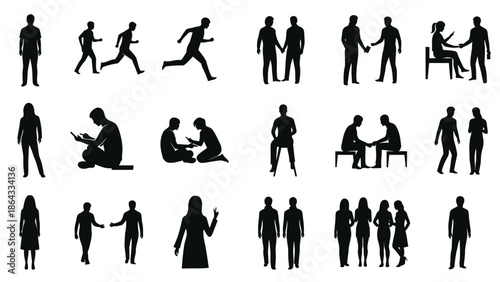 Collection of silhouette people doing various activities