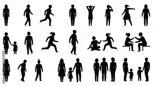 Collection of people silhouettes engaging in various activities