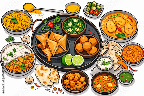 Colorful and various dishes prepared for crowded dinners.