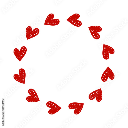 Tablou pe pânză Vector circular frame made of cute red doodle heart in sketch style