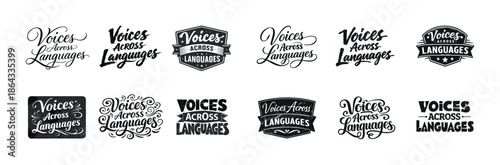 Voices across languages text design collection in black and white