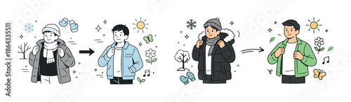 Young asian male enjoying seasonal transition from winter to spring