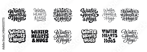 Winter hearts and hugs: creative hand-drawn typography variations