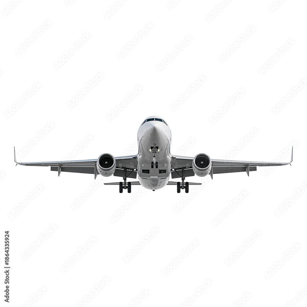 Fototapeta premium Airplane in Flight Approaching for Landing Over a Clear Sky in a Busy Airport During the Day