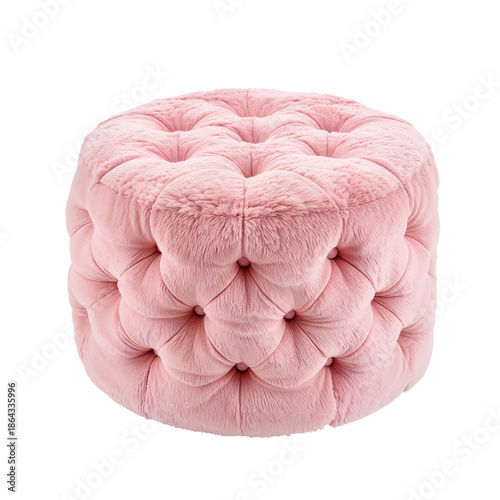 Cozy Pink Tufted Ottoman Placed in a Living Room Setting With Soft Lighting D...