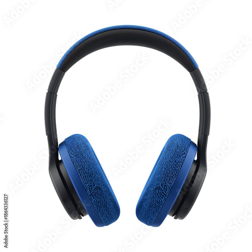 Blue Headphones Resting on a Flat Surface in a Bright Room With Natural Light...