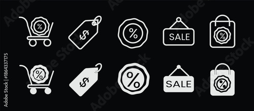 Discount icon set. Price tags and promotion symbol. Vector illustration.