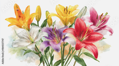 watercolor botanical Lilly flowers texture template background.Elegant wedding invitation card background . Minimal hand painted Design for wedding or Valentine's Day