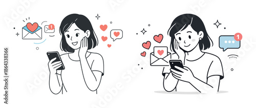 Asian female young adult receiving heartfelt messages on smartphone