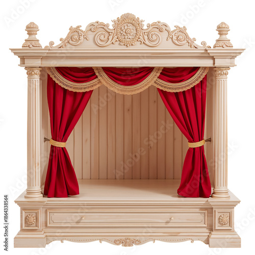 Stage Set With Red Curtains for Puppet Shows Located in a Theater