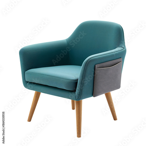 Comfortable Chair With Wooden Legs and Side Pocket for Storage in a Living Ro...