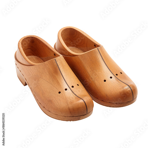 Wooden Clogs for Traditional Footwear From Different Cultures on a White Back...