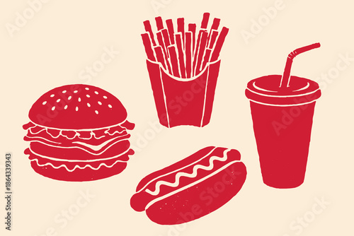 Fast food set bold silhouette vector illustration