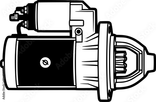 starter motor silhouette line art vector illustration with a white background
