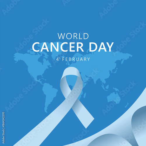 World cancer day awareness with  light blue, a sky blue, or a cyan shade ribbon