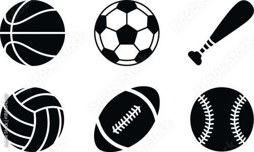 Six sports balls isolated on transparent background