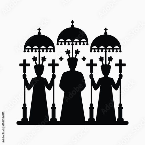 Christian Religious Figures with Crowns and Crosses Silhouette Faith Vector Illustration
