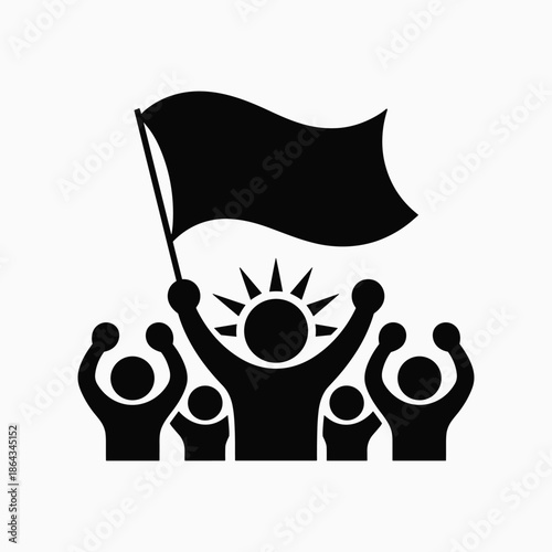 People Holding Flag Silhouette Vector Illustration Protest Unity Freedom and Solidarity Concept