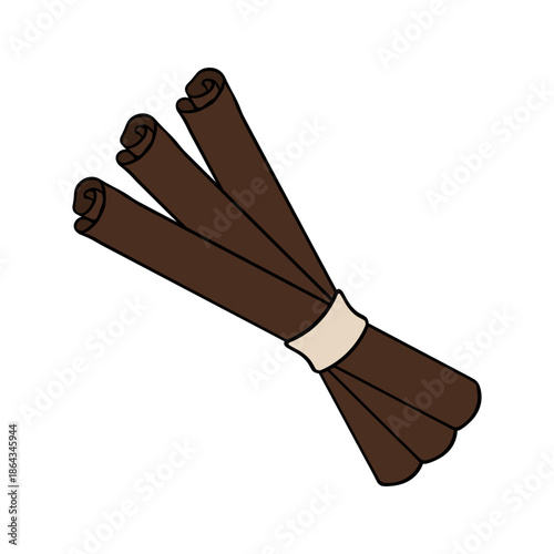 Three cinnamon sticks tied together without background