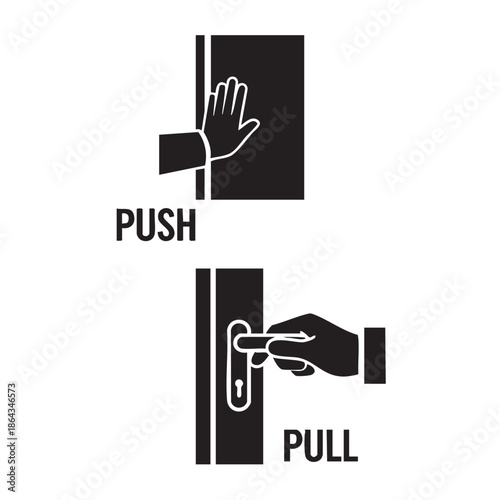 Simple instructional icons for push and pull door actions