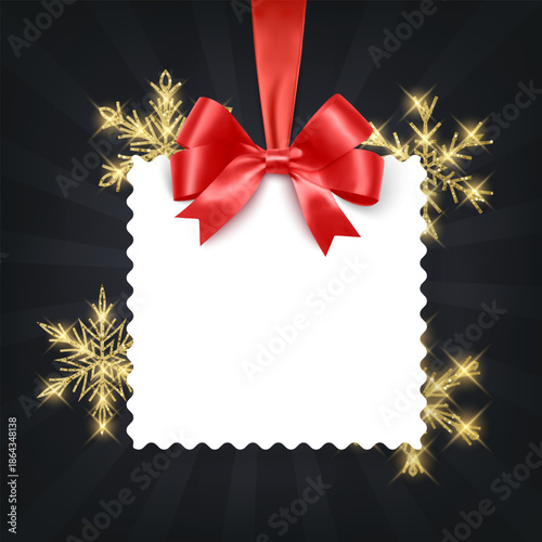 A New Year's or Christmas card decorated with golden snowflakes with shiny glitter. Vector illustration. Elegant holiday design for invitations, greeting cards, seasonal sales, and social media banner