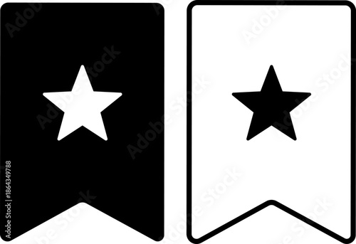 Bookmark star icon in outline and solid black versions, concept of favorite content and saved items, user interface and navigation element