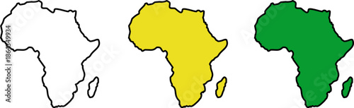 Silhouette of the map of Africa in yellow and green outline, vector continental geographic territory, regional border and national identity icons