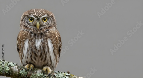 Eurasian pygmy owl (Glaucidium passerinum) on isolated background, beautiful details, realistic, close-up 
