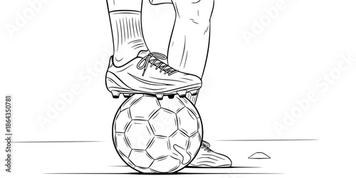 Football Player Trapping Ball Foot Control Vector Line