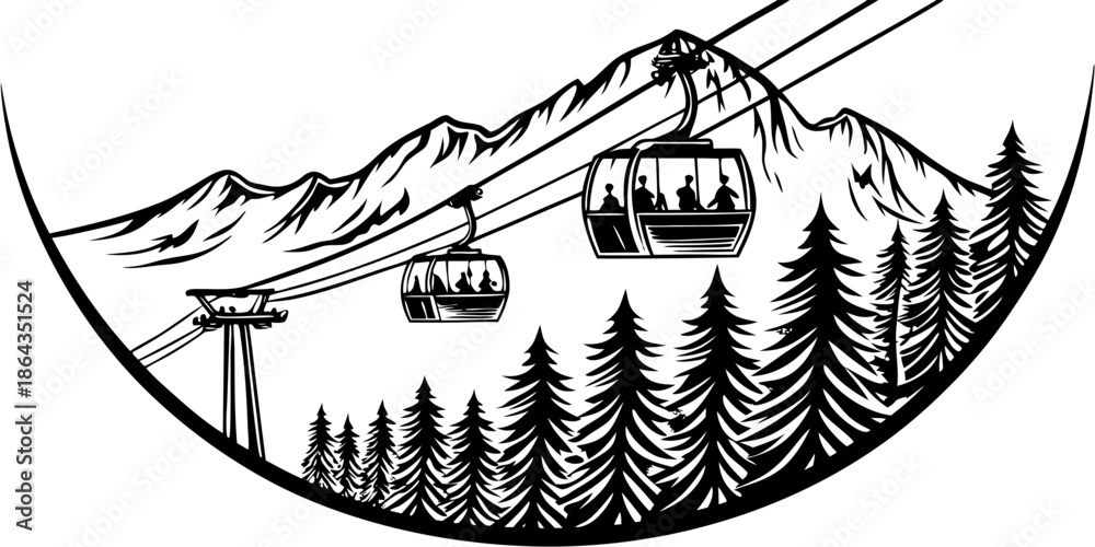 Fototapeta premium Ski Lift Cabins Ascending Mountain Slope