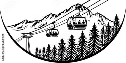 Obraz Ski Lift Cabins Ascending Mountain Slope