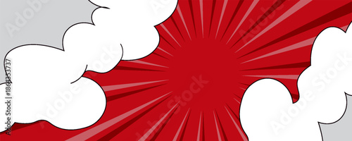 Pop art comic background with cloud and star. Cartoon Vector Illustration on RED