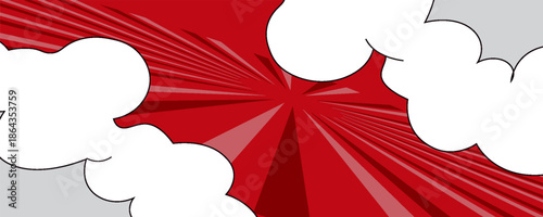 Pop art comic background with cloud and star. Cartoon Vector Illustration on RED