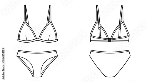 Stylish Swimwear Design, Bikini and Bra Set, Digital Illustration, Fashion, Minimalist, Top View, Swimwear Collection