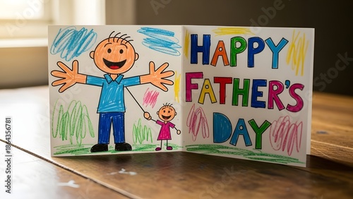 A heartwarming Father's Day card with a colorful drawing, expressing love and appreciation