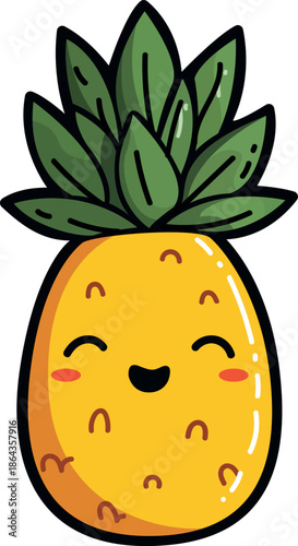 Cute cartoon pineapple character sticker style clipart for children