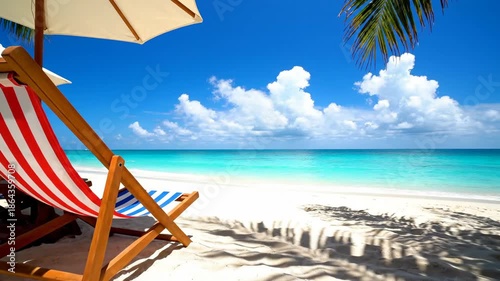 Tropical Beach Paradise - Relaxing Ocean View with Deck Chairs.