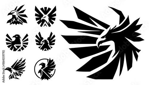 Eagle bird logo mascot set geometric geometric phoenix symbol collection