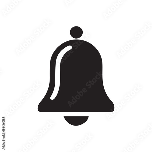 Black Bell Silhouette Icon with Clapper on White Background Illustration