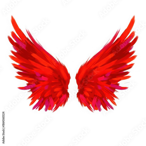 Vibrant red angel wings isolated on transparent background