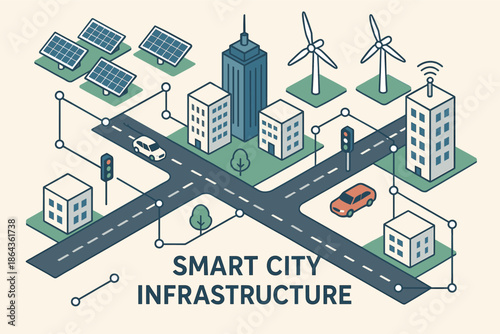 Smart city infrastructure with renewable energy and modern technology